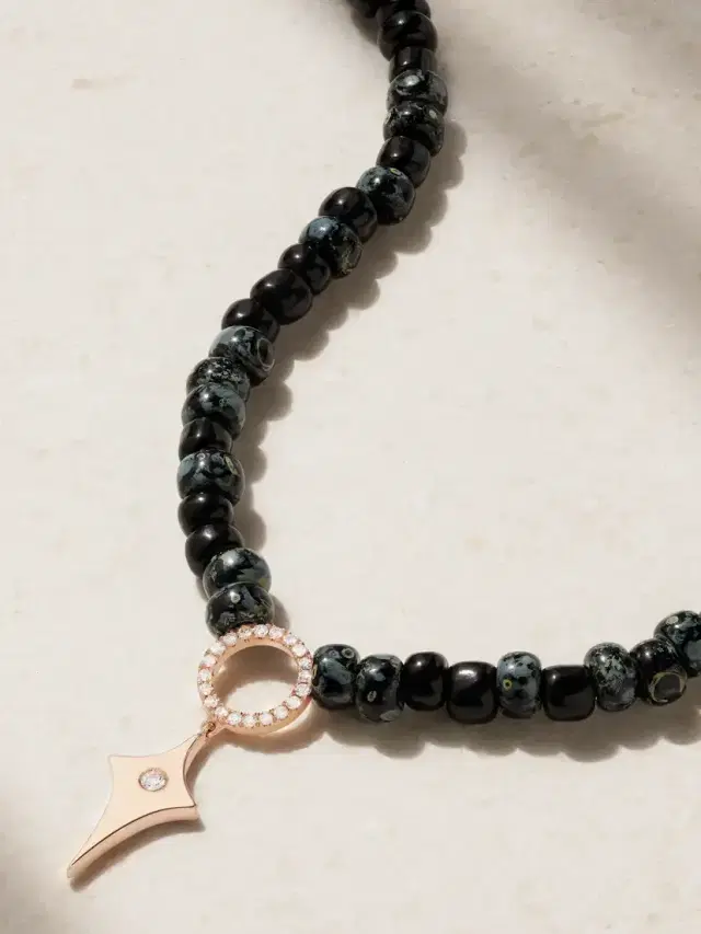 Diane Kordas 14-karat Rose Gold, Bead And Diamond Necklace