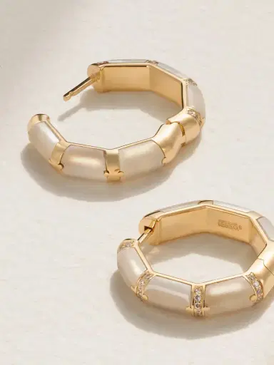 L’Atelier Nawbar Bamboo 18-karat Gold, Mother-of-pearl And Diamond Hoop Earrings | Thumbnail 3 L’Atelier Nawbar Bamboo 18-karat Gold, Mother-of-pearl And Diamond Hoop Earrings | Thumbnail 3