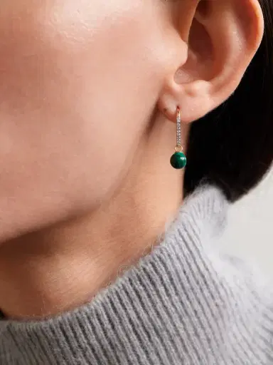 Mateo 14-karat Gold, Malachite And Diamond Earrings | Thumbnail 2