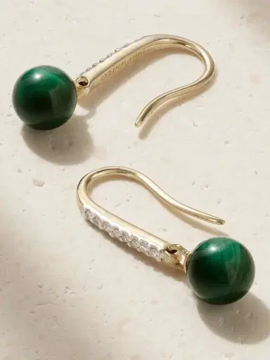 Mateo 14-karat Gold, Malachite And Diamond Earrings | Thumbnail 4