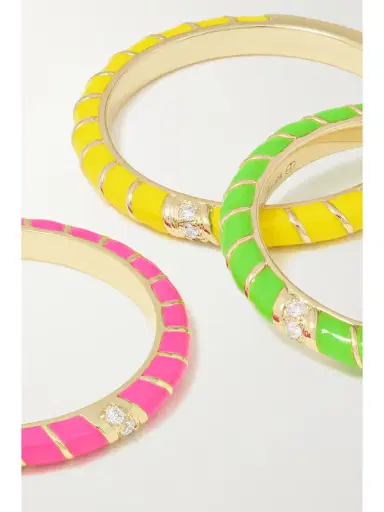 Yvonne Léon Alliance Set Of Three 9-karat Gold, Enamel And Diamond Rings | Thumbnail 4