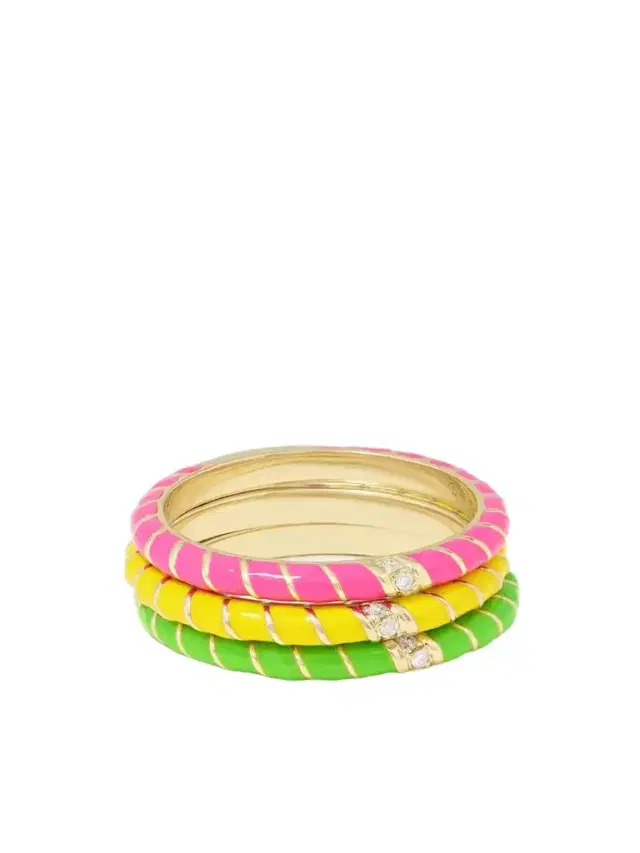 Alliance Set Of Three 9-karat Gold, Enamel And Diamond Rings