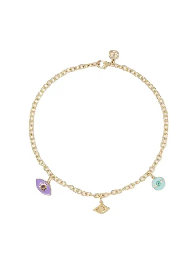 Mini Evil Eye 14-karat Gold, Amethyst And Diamond Anklet