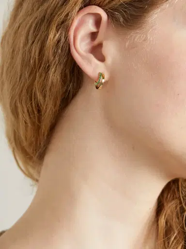 Jennifer Meyer Mini Double 18-karat Gold Emerald Hoop Earrings | Thumbnail 2
