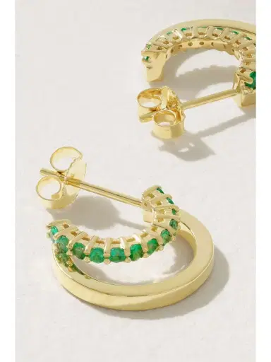 Jennifer Meyer Mini Double 18-karat Gold Emerald Hoop Earrings | Thumbnail 3