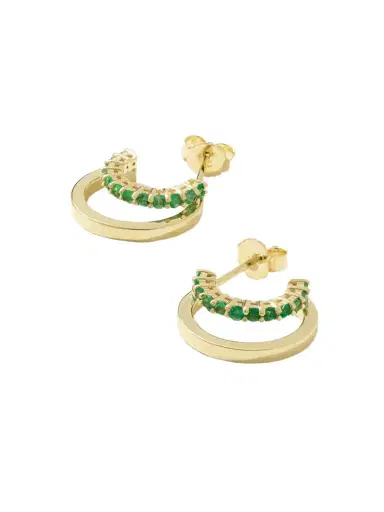 Jennifer Meyer Mini Double 18-karat Gold Emerald Hoop Earrings | Thumbnail 1