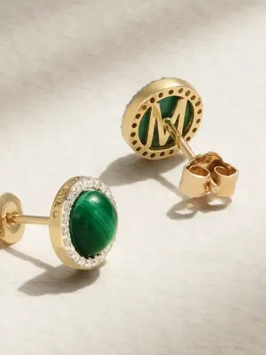 Mateo 14-karat Yellow And White Gold, Malachite And Diamond Earrings | Thumbnail 3