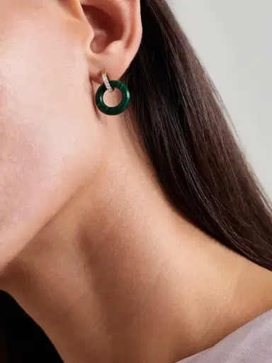 Mateo Door Knockers 14-karat Gold, Malachite And Diamond Hoop Earrings | Thumbnail 2 Mateo Door Knockers 14-karat Gold, Malachite And Diamond Hoop Earrings | Thumbnail 2