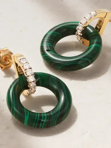 Mateo Door Knockers 14-karat Gold, Malachite And Diamond Hoop Earrings | Thumbnail 3 Mateo Door Knockers 14-karat Gold, Malachite And Diamond Hoop Earrings | Thumbnail 3