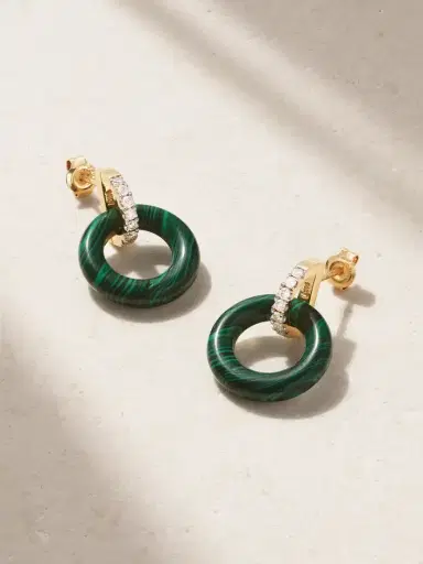 Mateo Door Knockers 14-karat Gold, Malachite And Diamond Hoop Earrings | Thumbnail 1 Mateo Door Knockers 14-karat Gold, Malachite And Diamond Hoop Earrings | Thumbnail 1