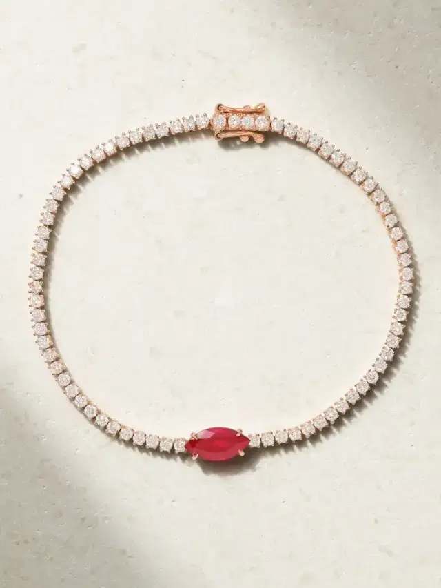 Hepburn 18-karat Rose Gold, Diamond And Ruby Bracelet