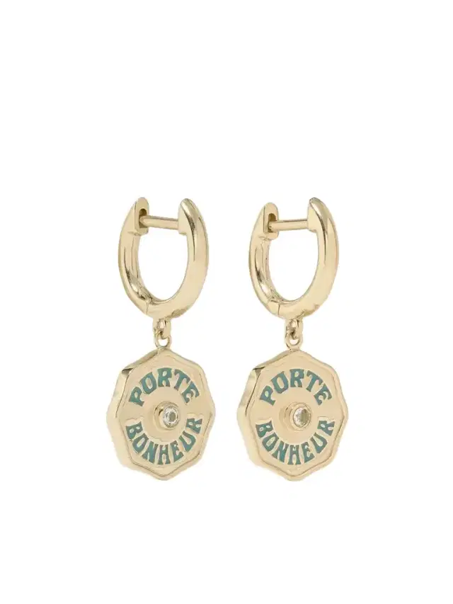 Wee Porte Bonheur 14-karat Gold, Enamel And Aquamarine Hoop Earrings