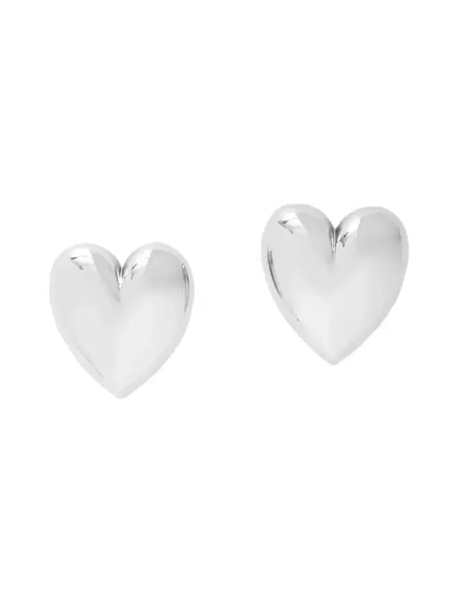 Puffy Heart Silver-tone Earrings