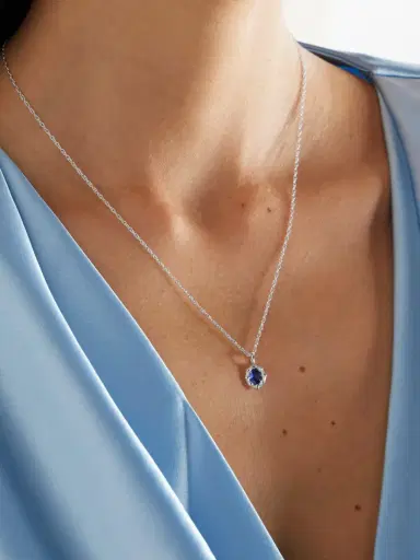 Bleue Burnham + Net Sustain Mini Bamboo Recycled Sterling Silver Laboratory-grown Sapphire Necklace | Thumbnail 2