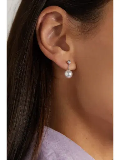 Mikimoto 18-karat White Gold, Pearl And Diamond Earrings | Thumbnail 2