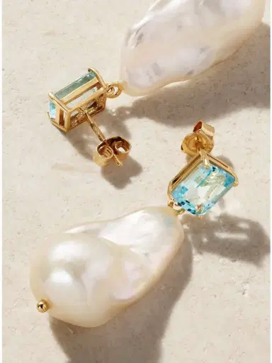 Mateo 14-karat Gold, Topaz And Pearl Earrings | Thumbnail 3