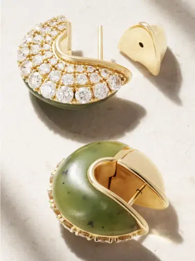Fernando Jorge Fluid 18-karat Gold, Diamond And Jade Hoop Earrings | Thumbnail 3 Fernando Jorge Fluid 18-karat Gold, Diamond And Jade Hoop Earrings | Thumbnail 3