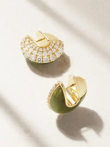 Fernando Jorge Fluid 18-karat Gold, Diamond And Jade Hoop Earrings | Thumbnail 1 Fernando Jorge Fluid 18-karat Gold, Diamond And Jade Hoop Earrings | Thumbnail 1