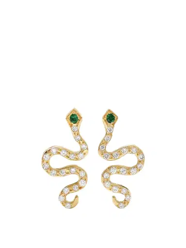 Ileana Makri Little Snake 18-karat Gold, Diamond And Tsavorite Earrings | Thumbnail 1 Ileana Makri Little Snake 18-karat Gold, Diamond And Tsavorite Earrings | Thumbnail 1