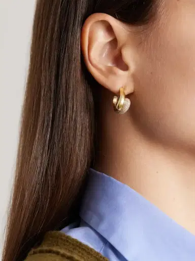 Jennifer Meyer Small Double Dome 18-karat Gold Diamond Hoop Earrings | Thumbnail 2 Jennifer Meyer Small Double Dome 18-karat Gold Diamond Hoop Earrings | Thumbnail 2