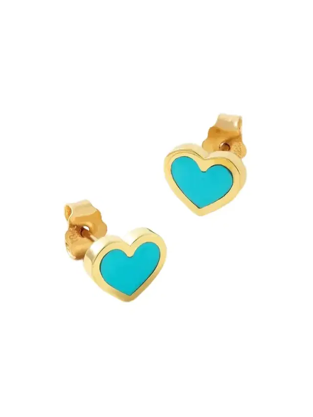 Extra Small Heart 18-karat Gold Turquoise Earrings