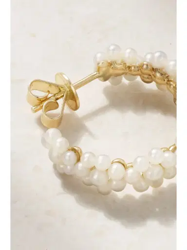 Sophie Bille Brahe Boucle Parc 14-karat Recycled Gold Pearl Single Hoop Earring | Thumbnail 3