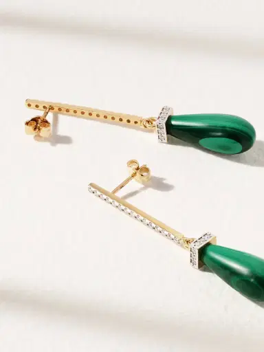 Mateo 14-karat Gold, Malachite And Diamond Earrings | Thumbnail 3 Mateo 14-karat Gold, Malachite And Diamond Earrings | Thumbnail 3