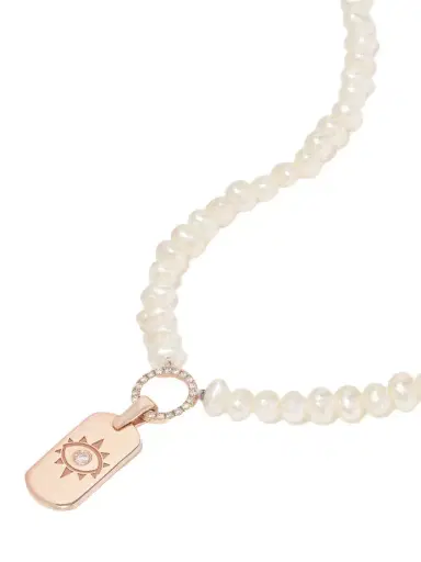 Diane Kordas Evil Eye 14-karat Rose Gold, Pearl And Diamond Necklace | Thumbnail 1 Diane Kordas Evil Eye 14-karat Rose Gold, Pearl And Diamond Necklace | Thumbnail 1