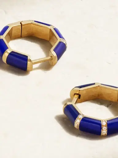 L’Atelier Nawbar Bamboo 18-karat Gold, Lapis Lazuli And Diamond Hoop Earrings | Thumbnail 3 L’Atelier Nawbar Bamboo 18-karat Gold, Lapis Lazuli And Diamond Hoop Earrings | Thumbnail 3