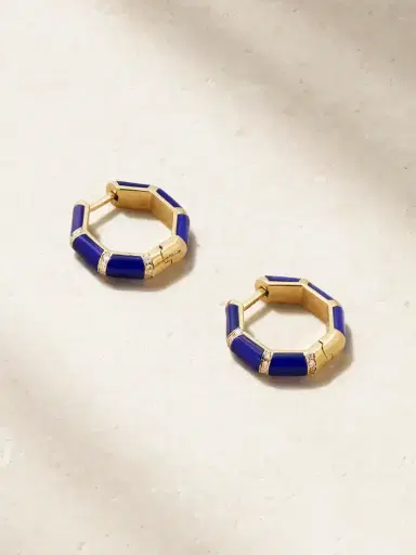 L’Atelier Nawbar Bamboo 18-karat Gold, Lapis Lazuli And Diamond Hoop Earrings | Thumbnail 1 L’Atelier Nawbar Bamboo 18-karat Gold, Lapis Lazuli And Diamond Hoop Earrings | Thumbnail 1