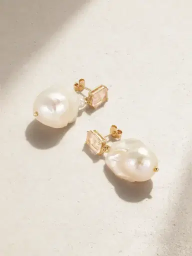 Mateo 14-karat Gold, Pearl And Rose Quartz Earrings | Thumbnail 1 Mateo 14-karat Gold, Pearl And Rose Quartz Earrings | Thumbnail 1