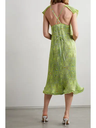 Stella McCartney Ruffled Printed Plissé-satin Midi Dress | Thumbnail 3 Stella McCartney Ruffled Printed Plissé-satin Midi Dress | Thumbnail 3