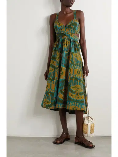 Ulla Johnson Sarika Cutout Printed Cotton-canvas Midi Dress | Thumbnail 2 Ulla Johnson Sarika Cutout Printed Cotton-canvas Midi Dress | Thumbnail 2