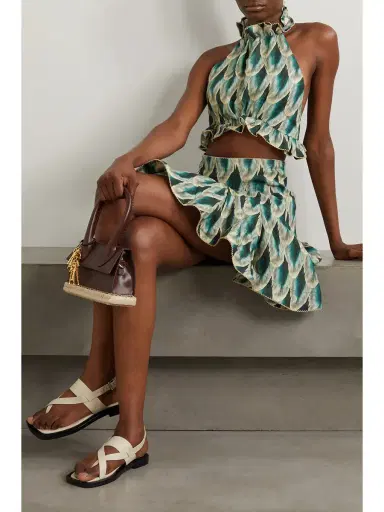 Agua by Agua Bendita + Net Sustain Nardo Pluma Ruffled Printed Linen Halterneck Top | Thumbnail 2 Agua by Agua Bendita + Net Sustain Nardo Pluma Ruffled Printed Linen Halterneck Top | Thumbnail 2