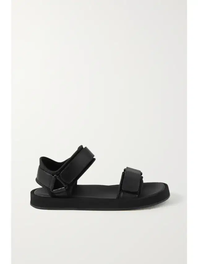 Hook And Loop Leather And Stretch Sandals