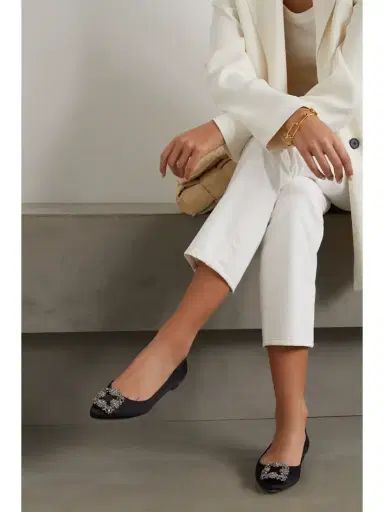 Manolo Blahnik Hangisi Crystal-embellished Satin Point-toe Flats | Thumbnail 2 Manolo Blahnik Hangisi Crystal-embellished Satin Point-toe Flats | Thumbnail 2