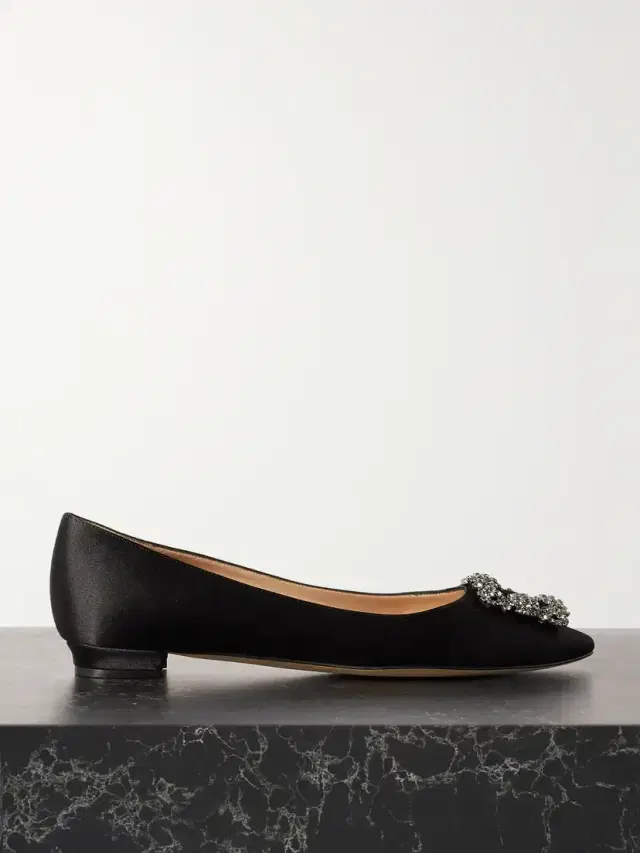 Hangisi Crystal-embellished Satin Point-toe Flats