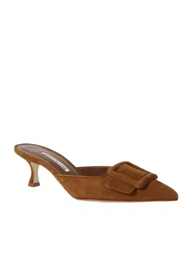 Manolo Blahnik Maysale 50 Buckled Suede Mules | Thumbnail 1 Manolo Blahnik Maysale 50 Buckled Suede Mules | Thumbnail 1