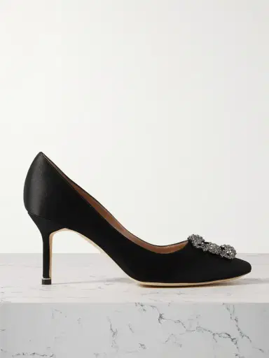 Manolo Blahnik Hangisi 70 Crystal-embellished Satin Pumps | Thumbnail 1 Manolo Blahnik Hangisi 70 Crystal-embellished Satin Pumps | Thumbnail 1