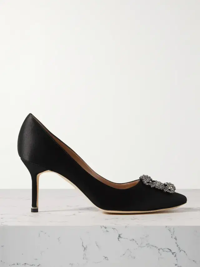Manolo Blahnik Hangisi 70 Crystal-embellished Satin Pumps