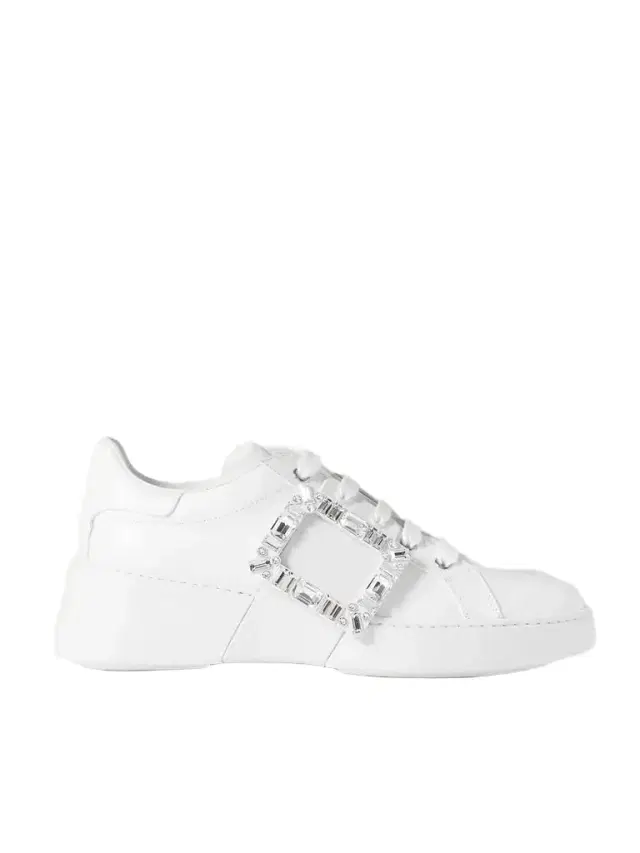 Roger Vivier Viv Skate Crystal-embellished Rubber-trimmed Leather Sneakers