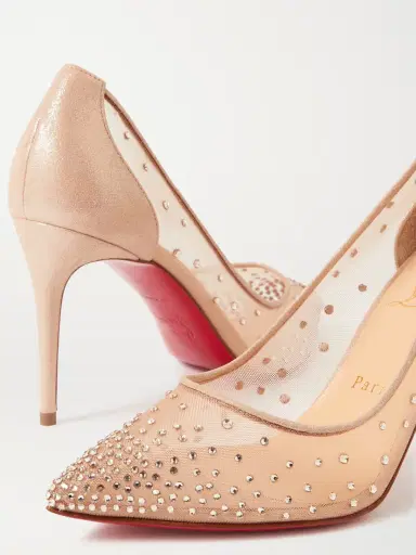 Christian Louboutin Follies 85 Crystal-embellished Mesh And Glittered-leather Pumps | Thumbnail 4