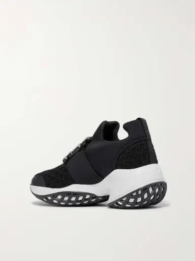 Roger Vivier Viv Run Crystal-embellished Stretch, Mesh And Leather Sneakers | Thumbnail 3 Roger Vivier Viv Run Crystal-embellished Stretch, Mesh And Leather Sneakers | Thumbnail 3