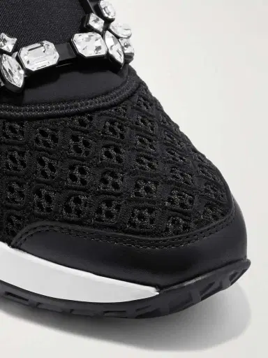 Roger Vivier Viv Run Crystal-embellished Stretch, Mesh And Leather Sneakers | Thumbnail 4 Roger Vivier Viv Run Crystal-embellished Stretch, Mesh And Leather Sneakers | Thumbnail 4