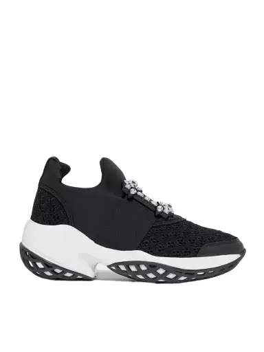 Roger Vivier Viv Run Crystal-embellished Stretch, Mesh And Leather Sneakers | Thumbnail 1 Roger Vivier Viv Run Crystal-embellished Stretch, Mesh And Leather Sneakers | Thumbnail 1