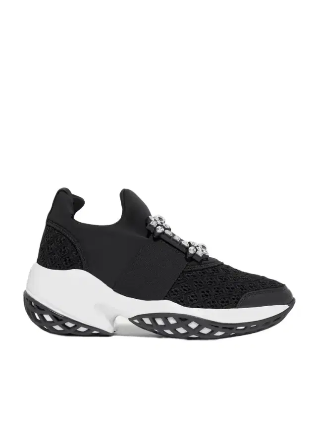 Roger Vivier Viv Run Crystal-embellished Stretch, Mesh And Leather Sneakers
