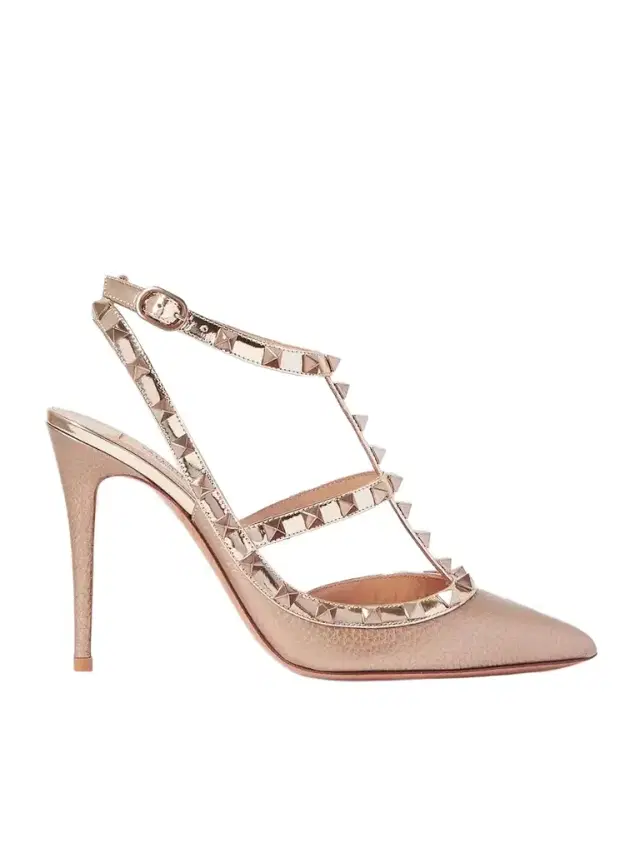 Rockstud Metallic Textured-leather Pumps