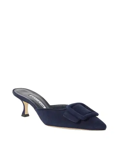 Manolo Blahnik Maysale 50 Buckled Suede Mules | Thumbnail 1 Manolo Blahnik Maysale 50 Buckled Suede Mules | Thumbnail 1