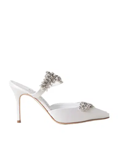 Manolo Blahnik Lurum 90 Crystal-embellished Satin Mules | Thumbnail 1 Manolo Blahnik Lurum 90 Crystal-embellished Satin Mules | Thumbnail 1
