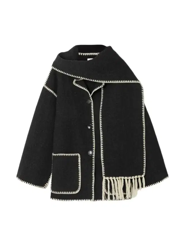Draped Fringed Wool-blend Jacket